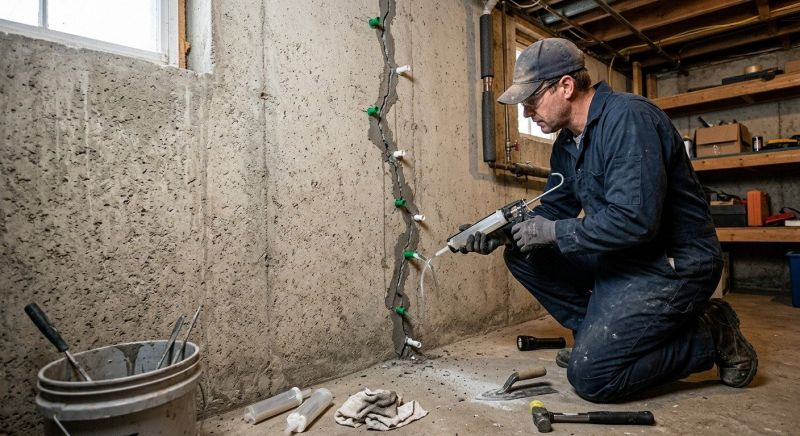 Cracked Basement Floor Repair in Waynesville, OH